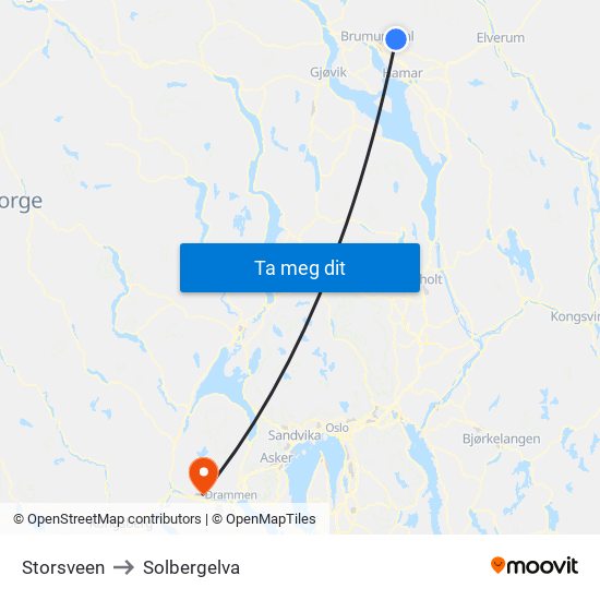 Storsveen to Solbergelva map