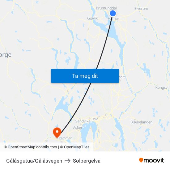 Gålåsgutua/Gålåsvegen to Solbergelva map