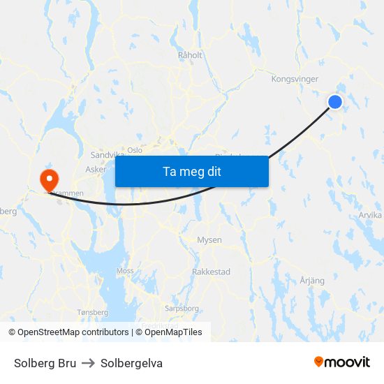 Solberg Bru to Solbergelva map