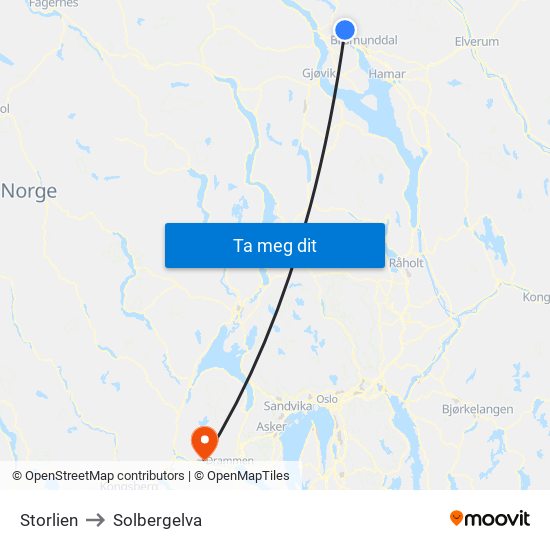 Storlien to Solbergelva map