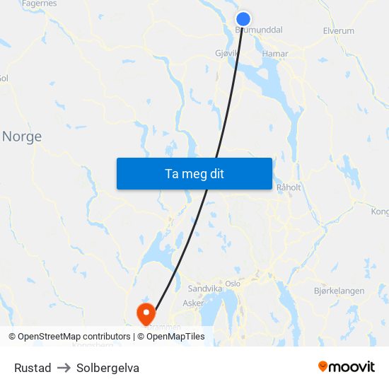Rustad to Solbergelva map