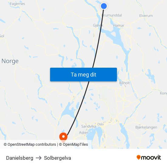 Danielsberg to Solbergelva map