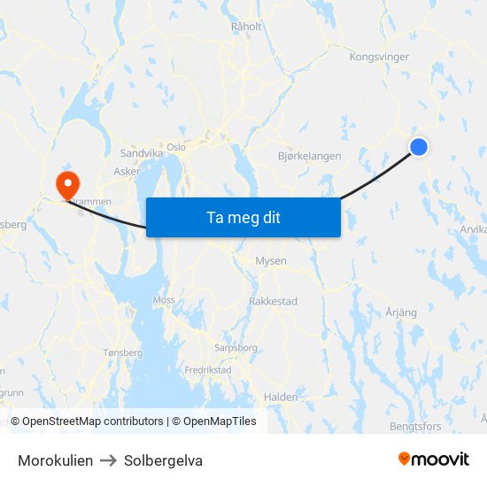 Morokulien to Solbergelva map