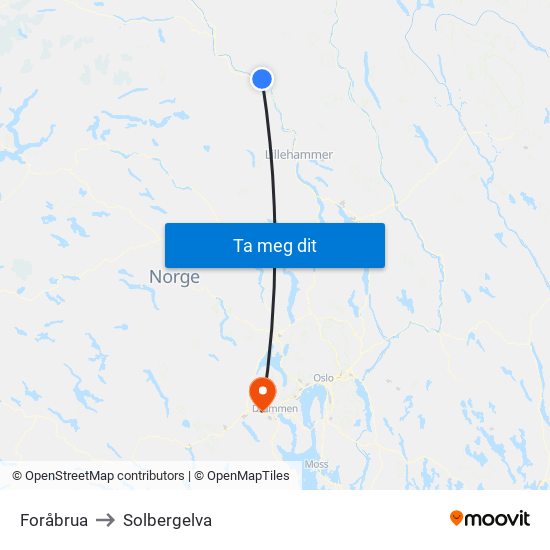 Foråbrua to Solbergelva map