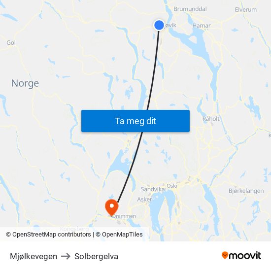 Mjølkevegen to Solbergelva map
