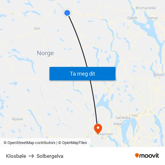 Klosbøle to Solbergelva map