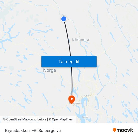 Brynsbakken to Solbergelva map