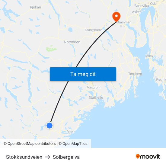 Stokksundveien to Solbergelva map