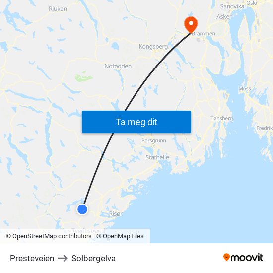 Presteveien to Solbergelva map