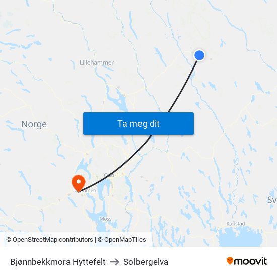 Bjønnbekkmora Hyttefelt to Solbergelva map
