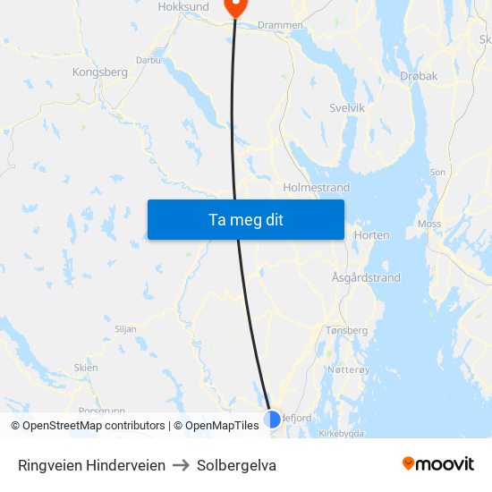 Ringveien Hinderveien to Solbergelva map