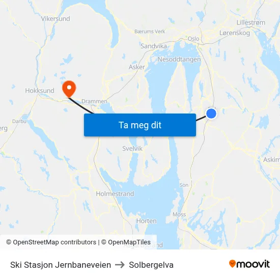 Ski Stasjon Jernbaneveien to Solbergelva map