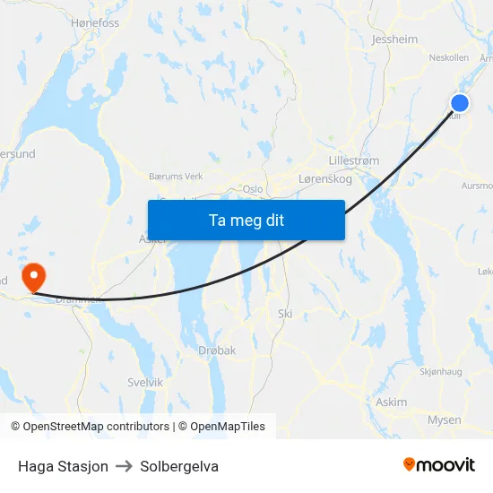 Haga Stasjon to Solbergelva map