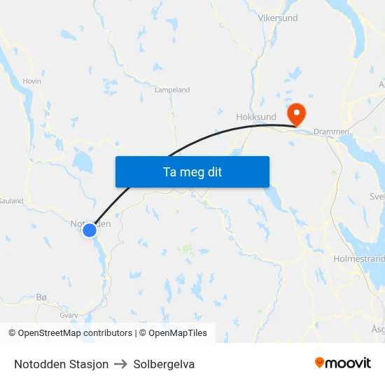 Notodden Stasjon to Solbergelva map
