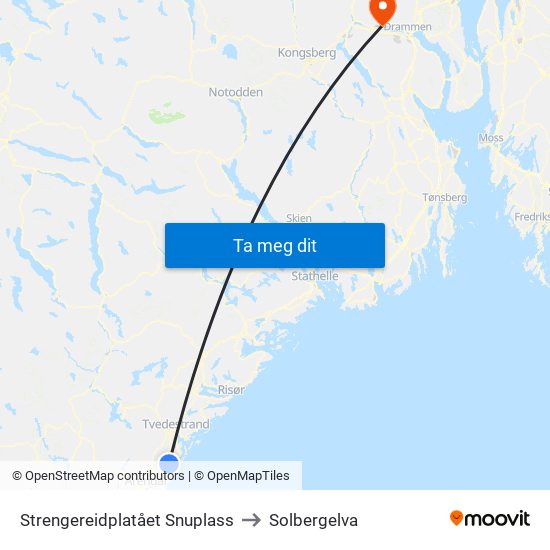 Strengereidplatået Snuplass to Solbergelva map