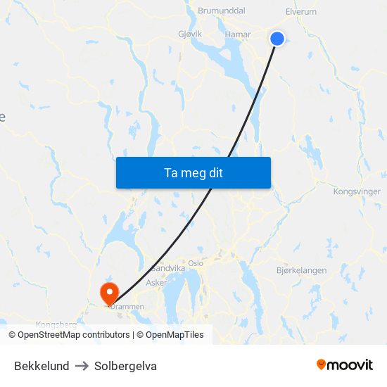 Bekkelund to Solbergelva map