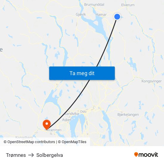 Trømnes to Solbergelva map