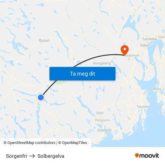 Sorgenfri to Solbergelva map