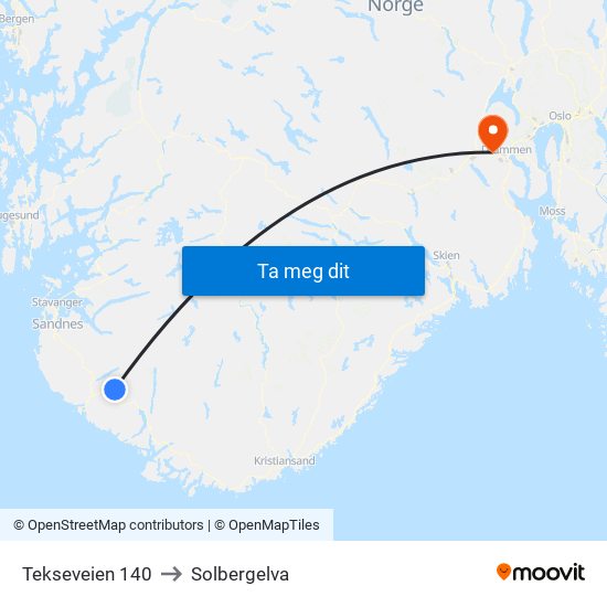 Tekseveien 140 to Solbergelva map