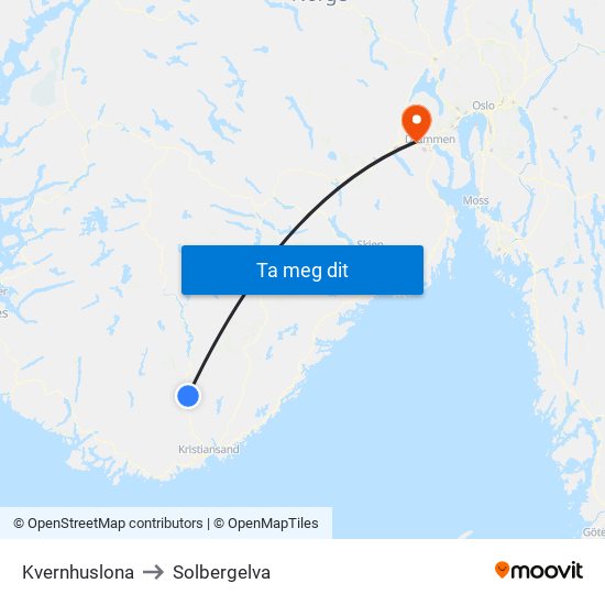 Kvernhuslona to Solbergelva map