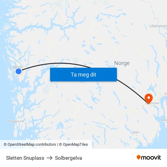 Sletten Snuplass to Solbergelva map