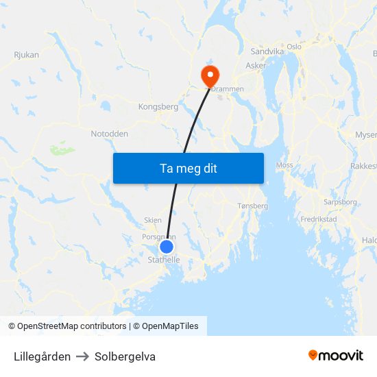 Lillegården to Solbergelva map