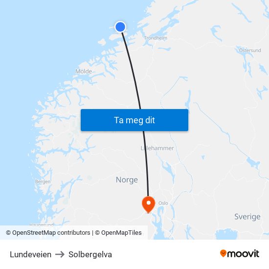 Lundeveien to Solbergelva map