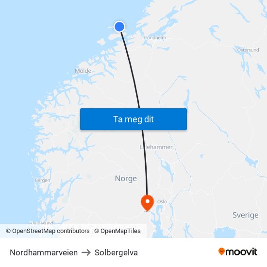 Nordhammarveien to Solbergelva map