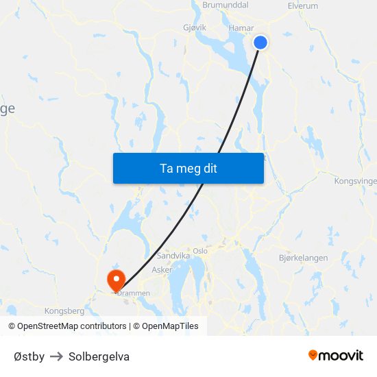 Østby to Solbergelva map