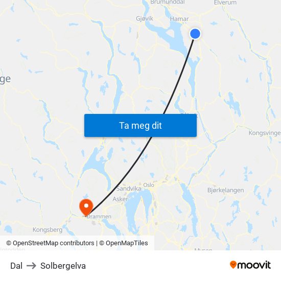 Dal to Solbergelva map