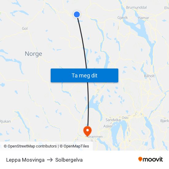 Leppa Mosvinga to Solbergelva map