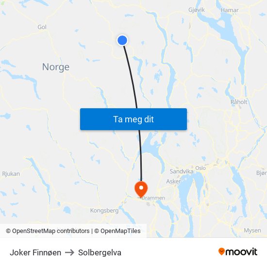 Joker Finnøen to Solbergelva map