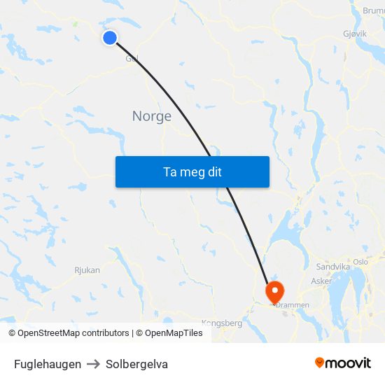 Fuglehaugen to Solbergelva map