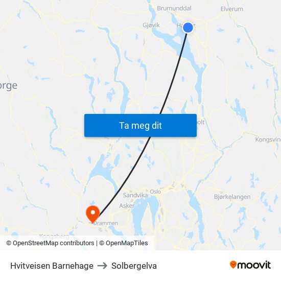 Hvitveisen Barnehage to Solbergelva map