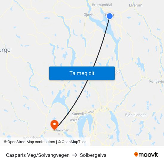 Casparis Veg/Solvangvegen to Solbergelva map
