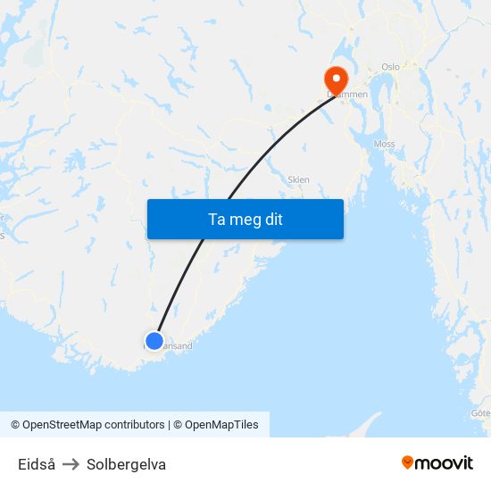 Eidså to Solbergelva map
