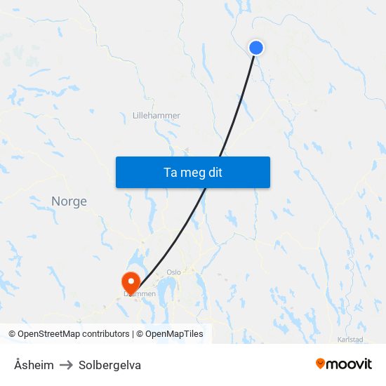 Åsheim to Solbergelva map