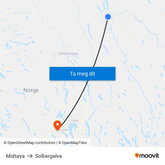 Midtøya to Solbergelva map