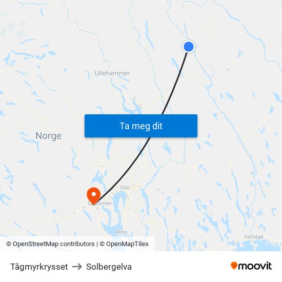 Tågmyrkrysset to Solbergelva map