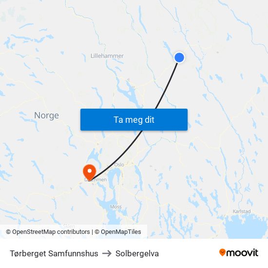 Tørberget Samfunnshus to Solbergelva map