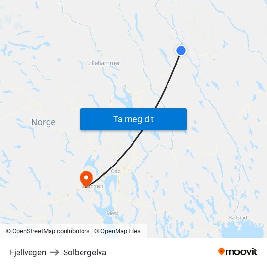 Fjellvegen to Solbergelva map