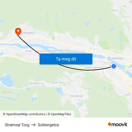 Strømsø Torg to Solbergelva map