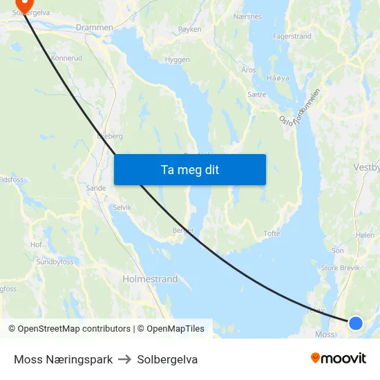 Moss Næringspark to Solbergelva map