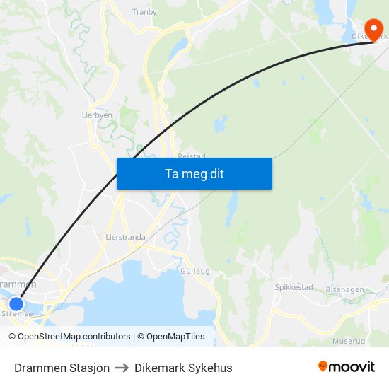 Drammen Stasjon to Dikemark Sykehus map