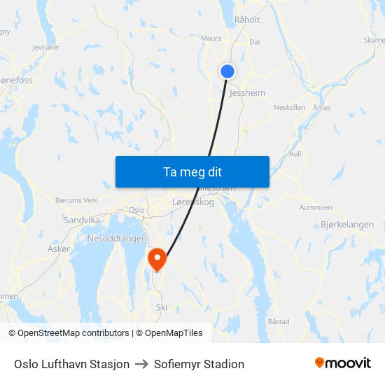 Oslo Lufthavn Stasjon to Sofiemyr Stadion map