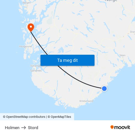 Holmen to Stord map