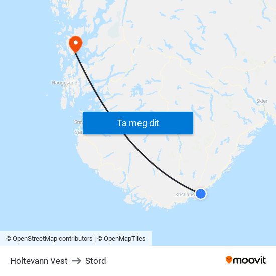 Holtevann Vest to Stord map