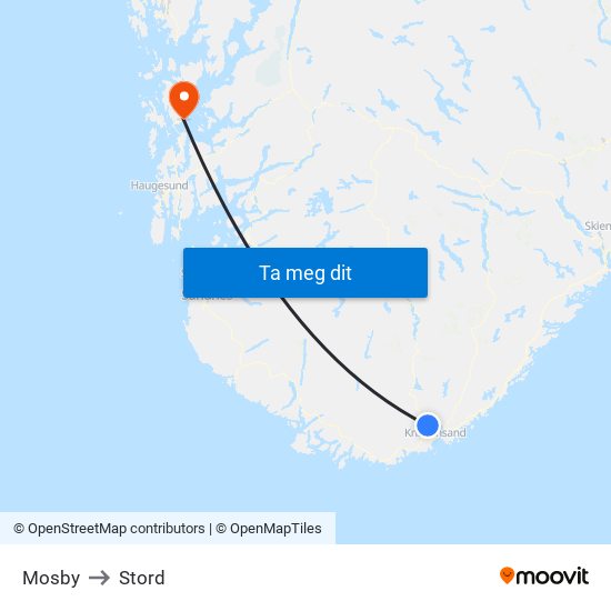 Mosby to Stord map