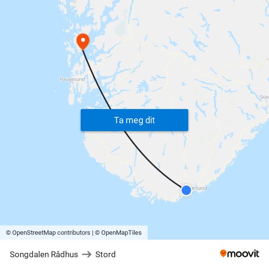 Songdalen Rådhus to Stord map