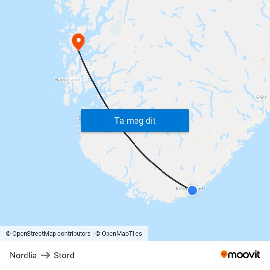 Nordlia to Stord map
